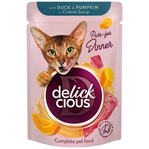 Корм вологий Delickcious Смужки з качкою та гарбузом для котів 85г