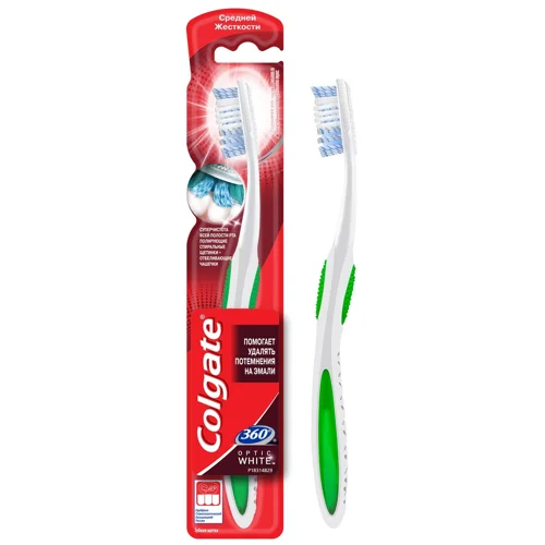 Зубна щітка Colgate 360 Optic White відбілююча середньої жорсткості