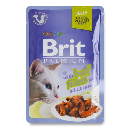 Вологий Корм Для Дорослих Котів Філе Яловичини В Желє Premium Brit, В/ґ, 85г
