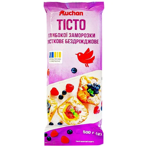 Тісто Auchan листкове бездріжджове заморожене 500г