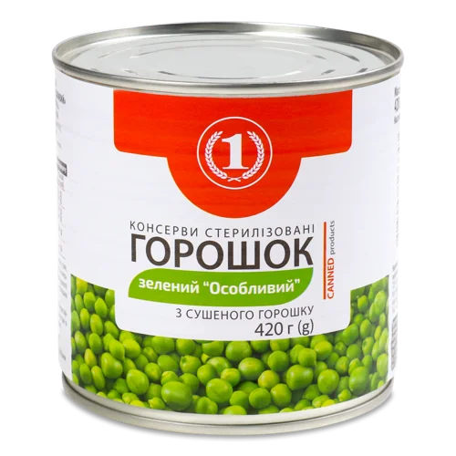 Горошок Зелений З Сушеного Горошку Вищого Ґатунку ТМ '1', з/б 420г