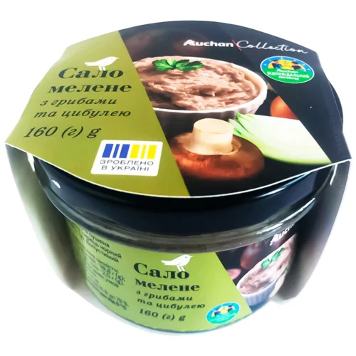 Сало Auchan мелене з грибами та цибулею с/б 160г