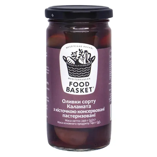Оливки Food basket Каламата з кісточкою пастеризовані 260г