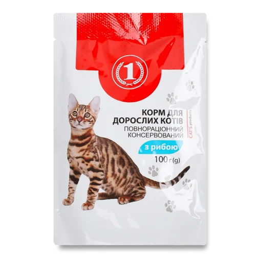 Корм Консервований Повнораціонний Для Дорослих Котів З Рибою, з/б, 100г