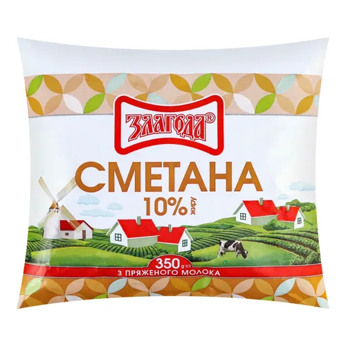 Сметана 10% з пряженого молока Злагода м/у 350г