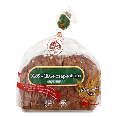 Хліб Цільнозерновий Нарізний, в/ґ, м/у 0.4кг