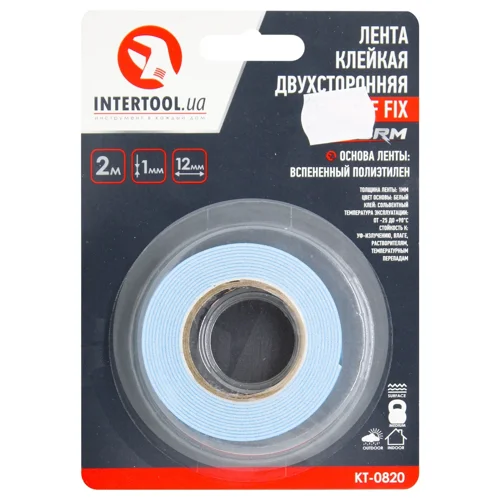 Стрічка Intertool Prof Fix клейка двостороння біла 12х2000х1мм
