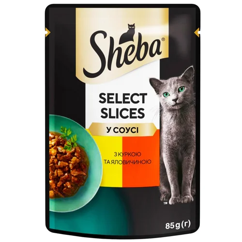 Корм вологий Sheba Select Slices з куркою та яловичиною для котів 85г