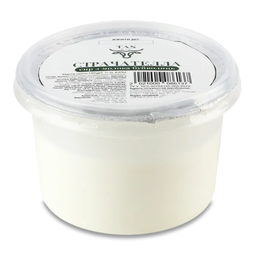 Сир Страчателла З Молока Буйволиць TASbio, Пластикова Упаковка, 180г