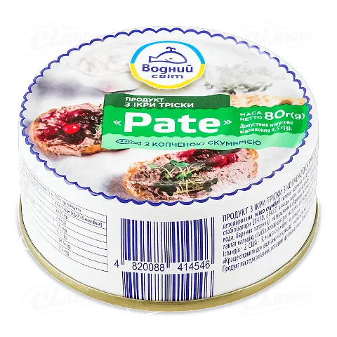 Продукт Водний світ Патé з ікри тріски з копченою скумбрією, 80г