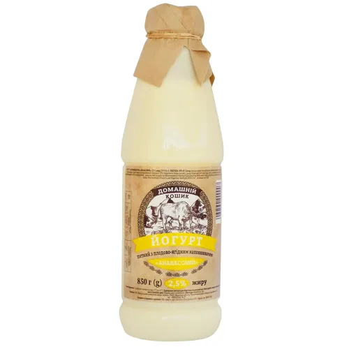 Йогурт з ананасом питний 2.5% Домашній кошик 850мл