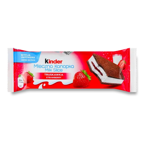 Тістечко Бісквітне З Молочною Та Полуничною Начинкою Milk Slice Kinder, В/ґ, 28г