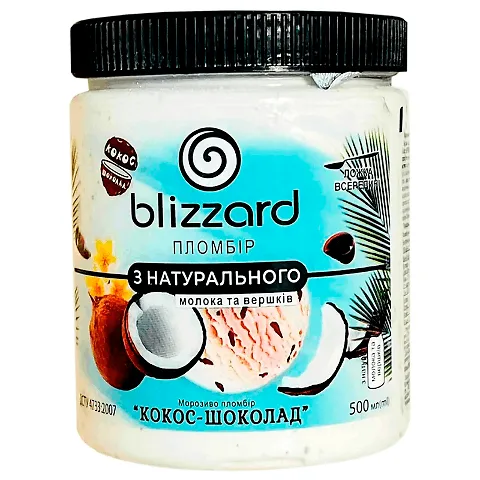 Морозиво Blizzard Пломбір №9 кокос-шоколад, 500мл
