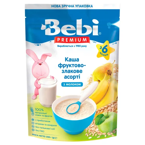 Каша молочна Bebi Premium фруктово-злакове асорті для дітей з 6 місяців 250г