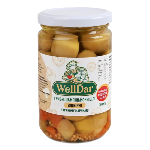 Гриби Шампіньйони Цілі Відбірні В М'якому Маринаді, с/б 300г