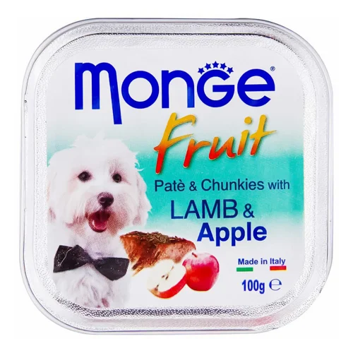 Корм вологий Monge Fruit з ягням та яблуком для собак 100г