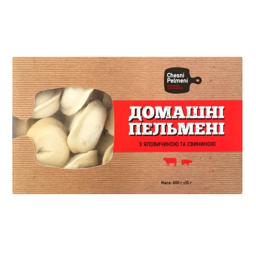 Пельмені з яловичиною та свининою Домашні Chesni Pelmeni к/у 600г