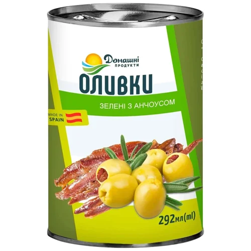 Оливки Домашні продукти зелені фаршировані анчоусом 292мл