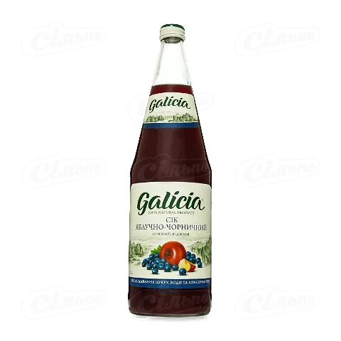 Сік Galicia яблучно-чорничний прямого віджиму в пляшці, 1л