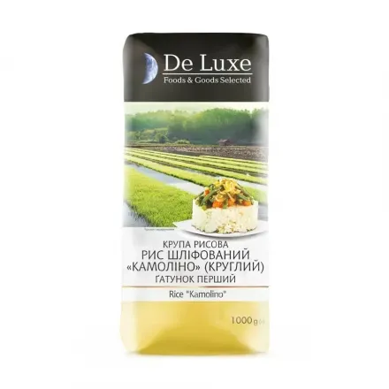 Крупа 1 кг De Luxe Foods & Goods Selected рис круглозернистий Камоліно м/уп