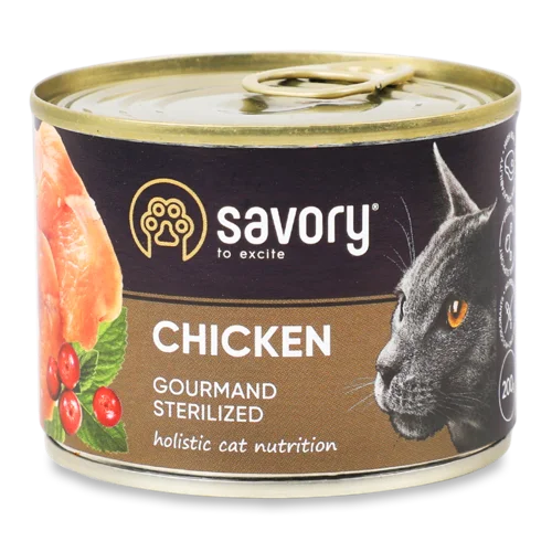 Корм Консервований Повнораціонний Для Стерилізованих Котів Chicken Gourmand Savory, з/б 200г
