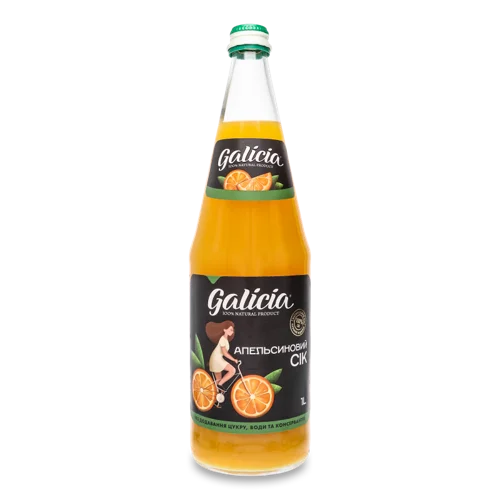 Сік Неосвітлений Пастеризований Апельсиновий Galicia, 1л
