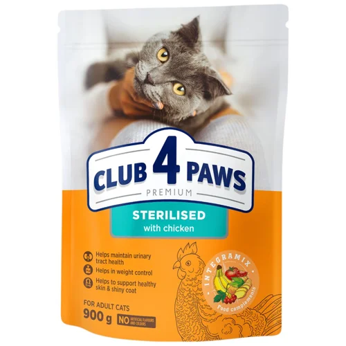 Корм сухий Club 4 Paws Premium з куркою для стерилізованих котів 900г