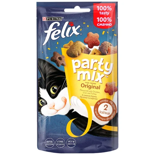 Ласощі для котів Felix Party Mix Original з куркою, печінкою та індичкою 60г