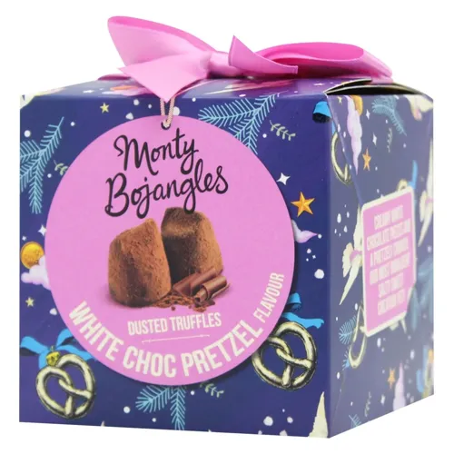Трюфелі Monty Bojangles з какао, шматочками солоних кукурудзяних кренделів і шматочками білого шоколаду 100г