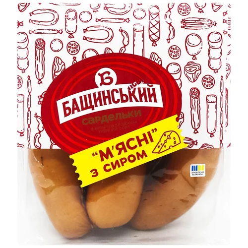 Сардельки Бащинський М'ясні з сиром варені перший сорт