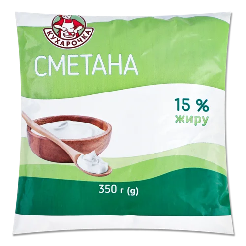 Сметана Вищого Ґатунку 15%, Картонна Упаковка, 350 Г