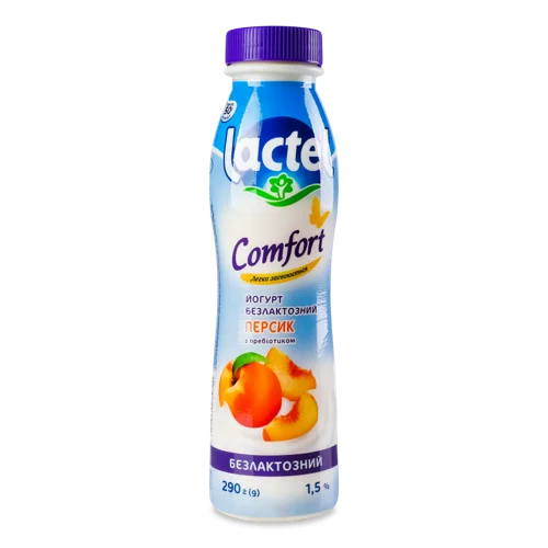 Йогурт Безлактозний З Пребіотиком Персик 1.5% Comfort Lactel, п/пл, 290г