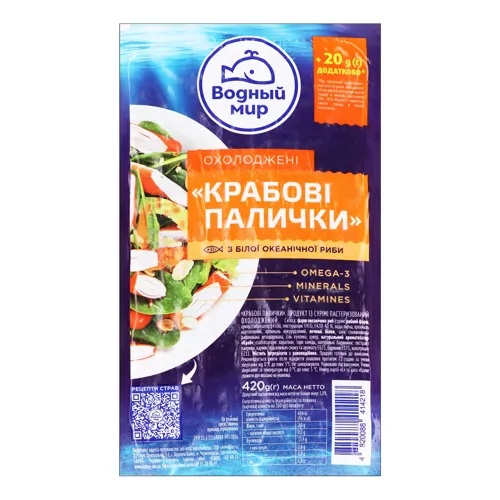 Палички крабові з білої океанічної риби Водный мир охол вищого ґатунку 420г