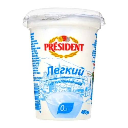 Сир кисломолочний 0,2% Легкий стаканчик President 400г