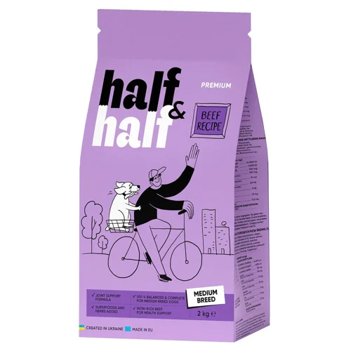 Корм сухий Half&Half з яловичиною для собак середніх порід 2кг