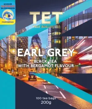 Чай ТЕТ Earl grey чорний байховий дрібний з ароматом бергамота 100 пакетиків по 2г