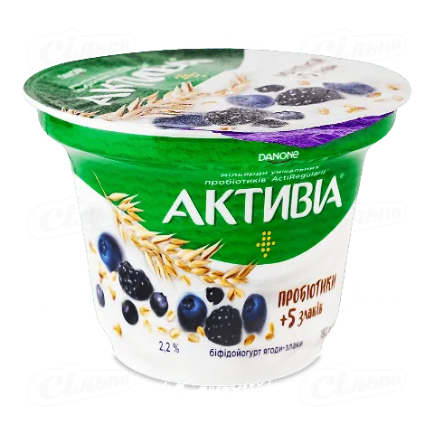Біфідойогурт Активіа Ягоди злаки 2,2% ст, 180г