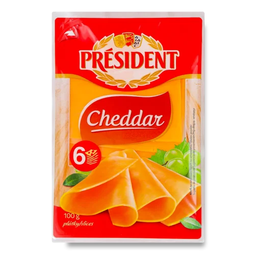 Сир Твердий 51% Чеддер President, Лоток, В/ґ, 100г