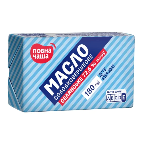 Масло солодковершкове Повна Чаша Селянське 72,6%,180г
