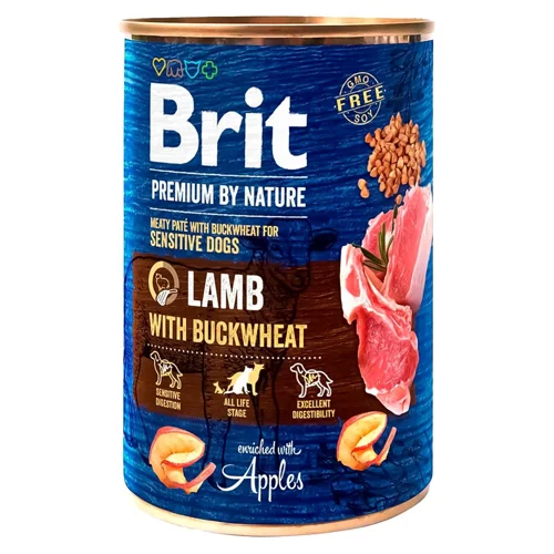 Корм вологий Brit Premium з ягням та гречкою для собак з чутливим травленням 400г
