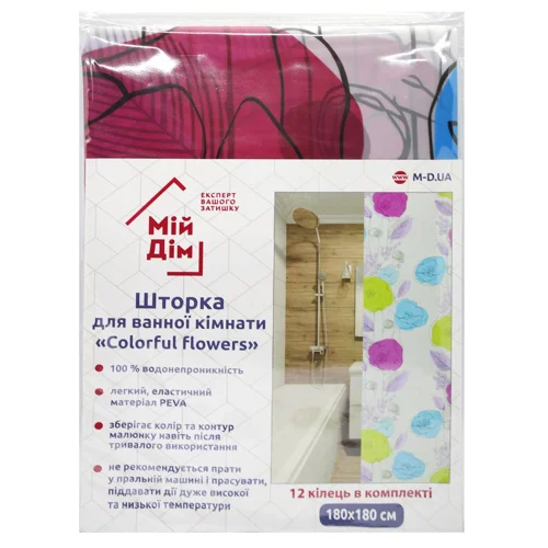 Завіска для ванної Мій Дім Colorful Flowers NJ10108 180х180см