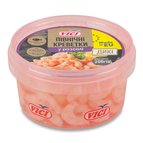 Креветки Вищого Ґатунку Дикі У Розсолі Vici, п/у 200г
