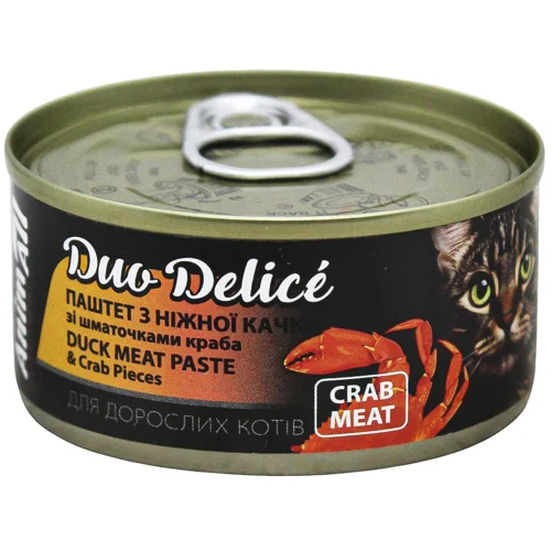 Корм вологий AnimAll Duo Delice з качкою та шматочками краба для котів 80г