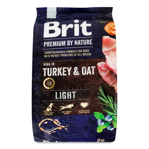 Корм сухий для собак з надмірною вагою з індичкою Light Premium by Nature Brit, в/ґ, м/у 3 кг