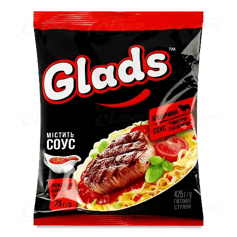 Локшина Glads яловичина та соус томат з базиліком, 75г