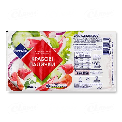 Палички крабові «Премія» продукт з сурімі заморожені, 250г