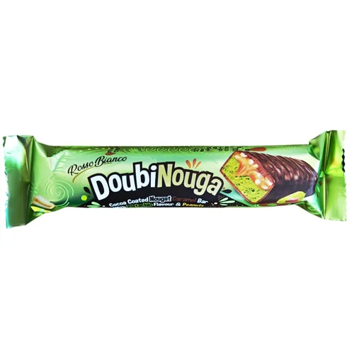 Батончик Rosso Bianco DoubiNouga в шоколадній глазурі з нугою та фісташковим кремом 40г