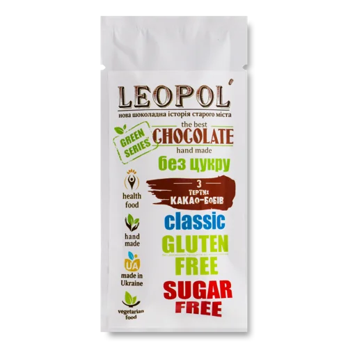 Шоколад Без Цукру Чорний Вищого Ґатунку Green Series Leopol', 25г