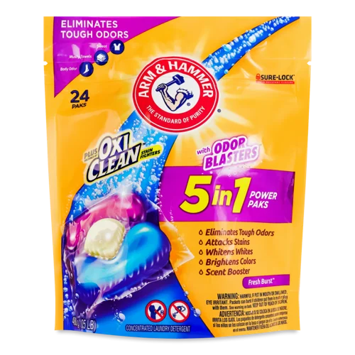Пральний Порошок 5в1 Oxi Clean Arm&Hammer для Виведення Плям та Запахів, капсули, 24 шт