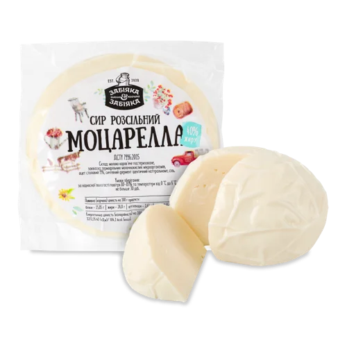 Сир М'який Розсільний 40% В/ґ Моцарелла Забіяка, 1 кг